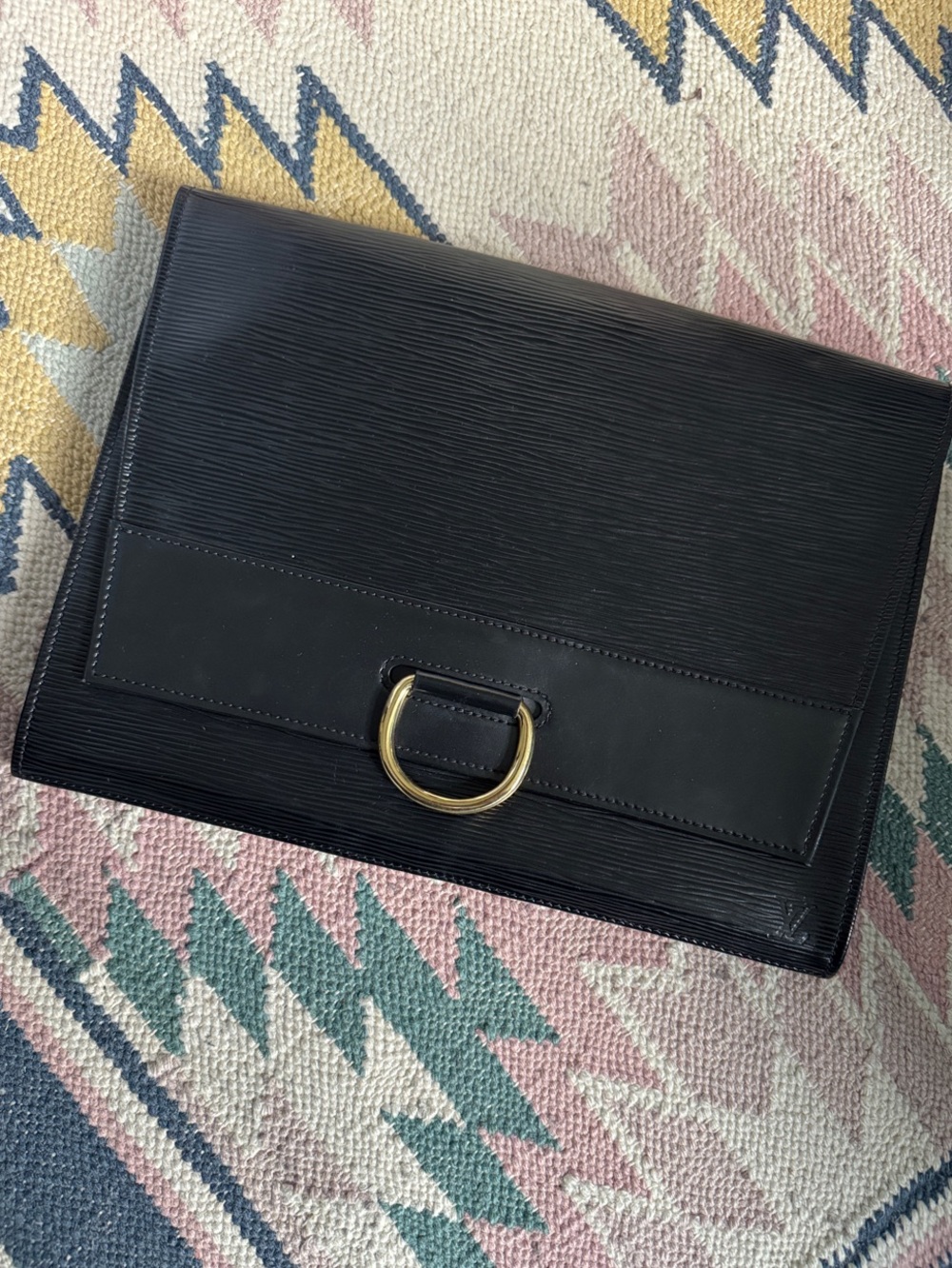 Vintage Louis Vuitton Black Epi Leather envelope Clutch with brass closure